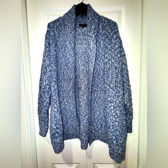 FRYE brand Blue open knit marbled blue women’s cardigan.  NWOT size XL - Picture 1 of 6